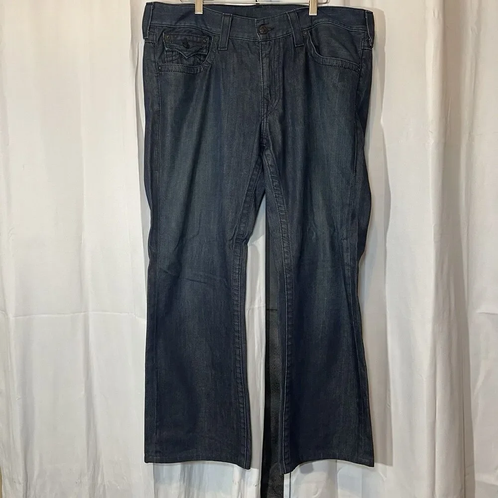 True Religion Jeans Men 38 Ricky Flap Pocket Dark Wash‎ Cotton (30x29.5)